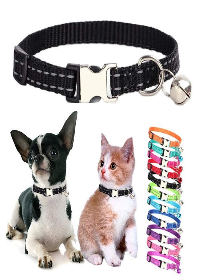 Weimostar Black Puppy Collar with Bell, Reflective Nylon XS Cat Collars Soft Adjustable Buckle for XXS XSmall Small Puppy Female Tiny Pets Dogs Boy Girl Kitten Yorkie Chihuahua X-Small - Image 1